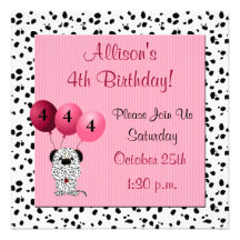 Childs 4th Birthday Party Invitation Pink