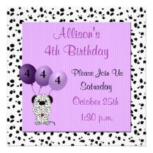 Childs 4th Birthday Party Invitation Purple