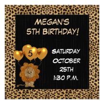 Childs 5th Birthday Party Invitation Cheetah