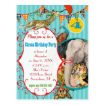 Child's Circus Elephant Peacock Giraffe Party Post Cards