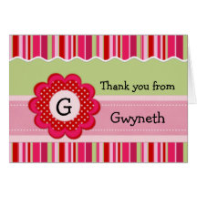 Child's Monogram and Stripes Thank You  Card