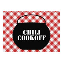 Chili Pot Silo, Red & White Checked Cloth Cookoff Personalized Invite