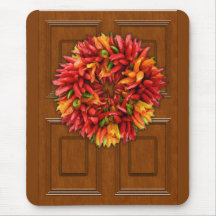 Chili Wreath on Wood Door Mousepad