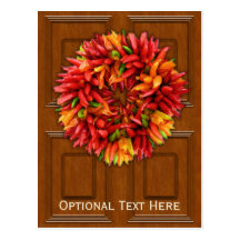 Chili Wreath on Wood Door Postcard