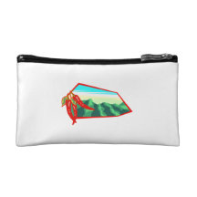 Chilis with moutain range behind cosmetics bags