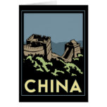 china great wall asia art deco retro travel greeting card
