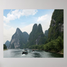 China, Guilin, Li River, River boats line the Posters