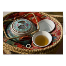 China, Hong Kong. Traditional Chinese teapot & 3 Greeting Card
