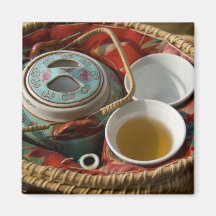 China, Hong Kong. Traditional Chinese teapot & 3 Refrigerator Magnets