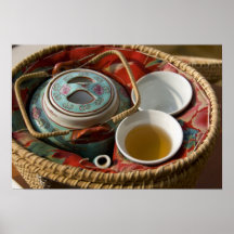 China, Hong Kong. Traditional Chinese teapot & 3 Posters