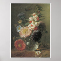 Chinese Aster and Balsam in a Glass Vase, c.1830 Poster