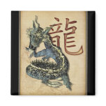 Chinese Blue Dragon Square Magnet