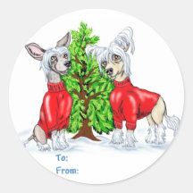 Chinese Crested Christmas Tree Gift Tags Stickers