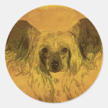 Chinese Crested portrait, yellow Round Stickers