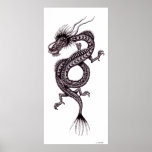 Chinese dragon black and white graphic art poster posters