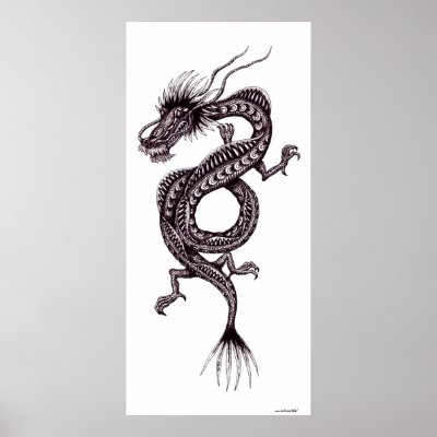 Chinese dragon black and white graphic art poster by vitaliy