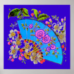 Chinese Fan Blue small matte finish Poster posters