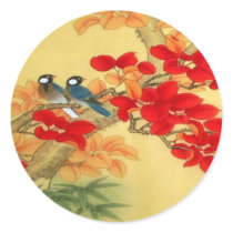 Chinese Gold and Red Floral Round Sticker