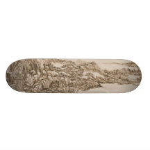 Chinese landscape with mountains skateboards