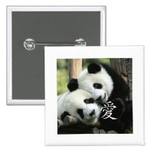 Chinese Loving Little Giant Pandas Pinback Buttons