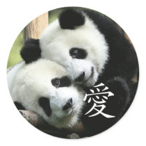 Chinese Loving Little Giant Pandas Round Stickers