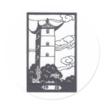 Chinese Pagoda Round Stickers