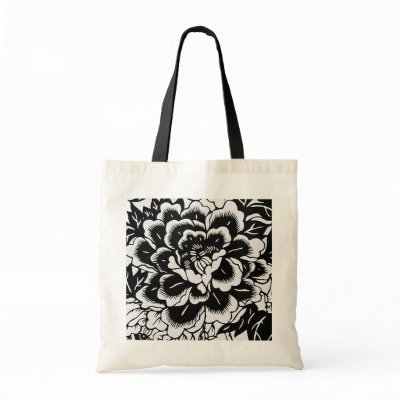 Chinese Paper-Cut Peony on Black - Budget Tote Bags by dchaddad