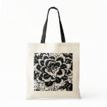 Chinese Paper-Cut Peony on Black - Budget Tote Bags
