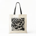 Chinese Paper-Cut Peony on Black - Budget Tote bags