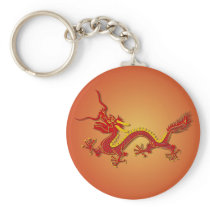 Chinese Red And Gold Dragon Keychain