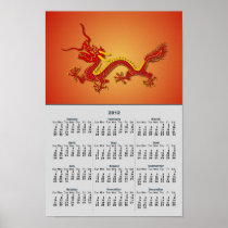 Chinese Red And Gold Dragon Western Calendar 2012 Print