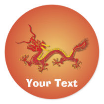 Chinese Red And Gold Year Dragon Name Badge Round Stickers