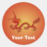 Chinese Red And Gold Year Dragon Name Badge Round Stickers