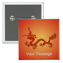 Chinese Red And Gold Year Of The Dragon Badge Pin