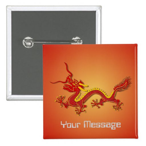 Chinese Red And Gold Year Of The Dragon Badge Pin