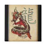 Chinese Red Dragon Square Magnet