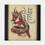 Chinese Red Dragon Square Magnet