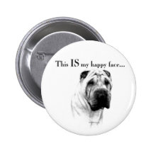 Chinese Shar Pei Happy Face Pinback Buttons