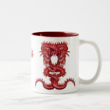 Chinese Style Double Red Dragons Coffee Mug