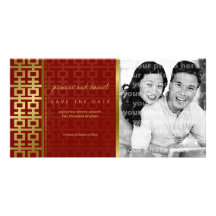 Chinese Wedding Double Happiness Red Save The Date Personalized Photo Card