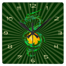 Chinese Year of the Dragon Jade Green Square Wall Clock