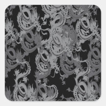 Chinese Ying Yang Dragon Square Stickers