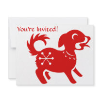 CHINESE ZODIAC DOG PAPERCUT ILLUSTRATION CUSTOM INVITATION