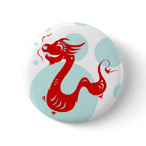 CHINESE ZODIAC DRAGON PAPERCUT ILLUSTRATION PINBACK BUTTON