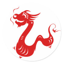 CHINESE ZODIAC DRAGON PAPERCUT ILLUSTRATION ROUND STICKERS
