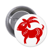 CHINESE ZODIAC GOAT PAPERCUT ILLUSTRATION PINBACK BUTTON