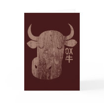 Chinese Zodiac Ox in Kanji Vintage Card