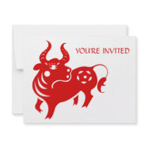 CHINESE ZODIAC OX PAPERCUT ILLUSTRATION CUSTOM INVITES