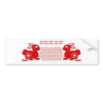 CHINESE ZODIAC RABBIT PAPERCUT ILLUSTRATION BUMPER STICKER