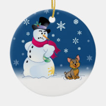 Chiot et bonhomme de neige de Yorkie Ornement